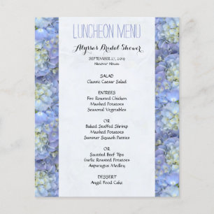 Blue Floral Border Shower Luncheon Menu