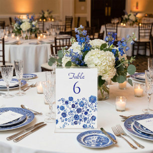 Blue Floral Border Wedding Table Number Card
