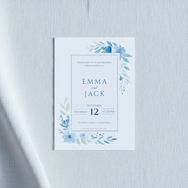 Blue floral botanical border modern invitation (Blue floral botanical border modern invitation.)