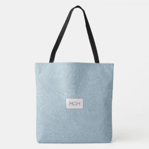 Blue Floral Botanical Pattern Monogram Tote Bag