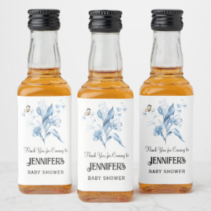 Blue Floral Bouquet, Baby Shower Thank You Favour, Liquor Bottle Label