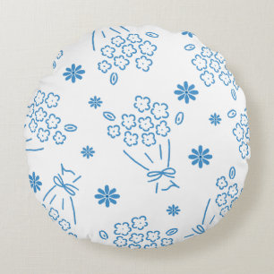 Blue Floral Bouquet Elegance Round Cushion