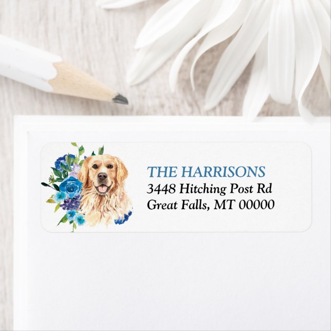 Blue Floral Bouquet Golden Retriever Dog (Insitu)