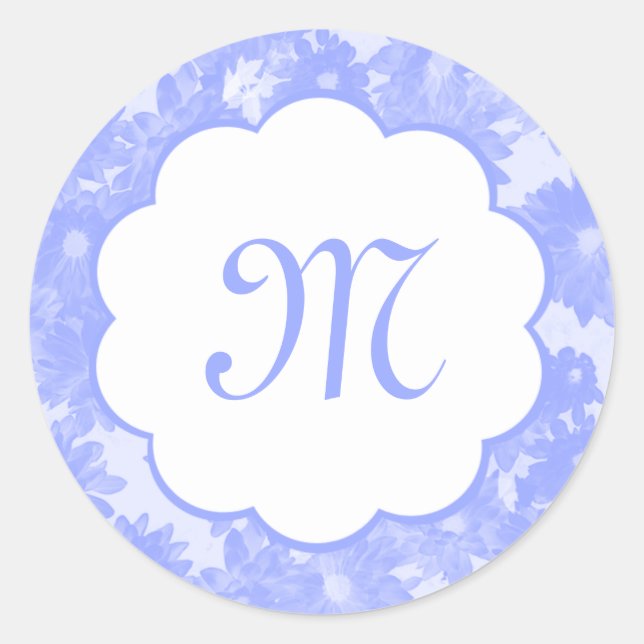 Blue Floral Bouquet Monogram Initial Stickers (Front)