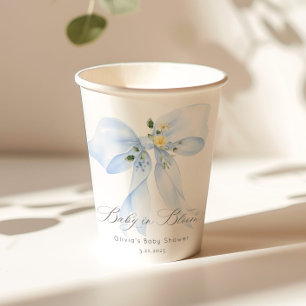 Blue Floral Bow Baby in Bloom Baby shower Paper Cups
