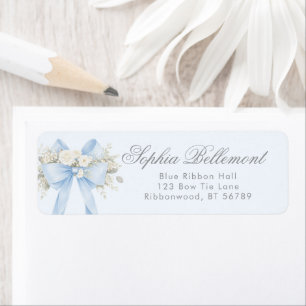 Blue  Floral Bow Baby Shower Return Address