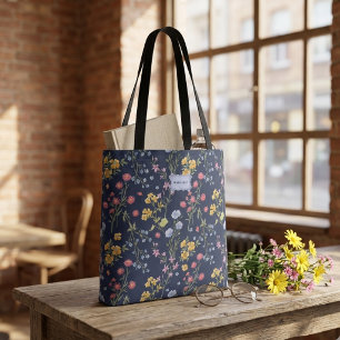Blue Floral Bow Chic Trendy unique Tote Bag