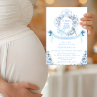 Blue Floral Bow Crest Sweet Baby Boy Baby Shower