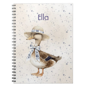 Blue Floral Bow Duck with Hat Notebook