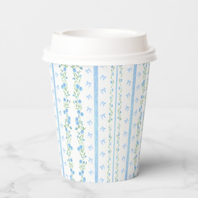 Blue Floral & Bow Vintage Paper Cups (Back)