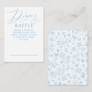 Blue Floral Bows Baby Shower Diaper Raffle Tickets Enclosure Card