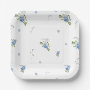 Blue Floral Boy Baby in Bloom Baby Shower Paper Plate