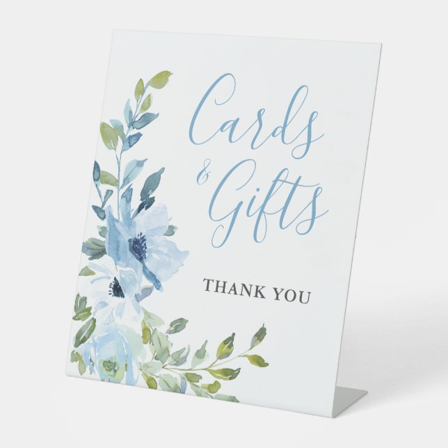 Blue Floral Boy Baby In Bloom Shower Card Gifts  Pedestal Sign (Front)