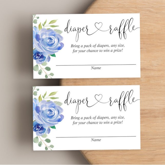 Blue floral boy baby shower diaper raffle cards (Creator Uploaded)