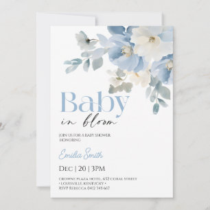 Blue Floral Boy Baby shower Invitation