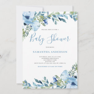 Blue Floral Boy Baby Shower Invitation