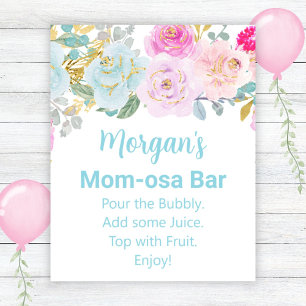 Blue Floral Boy Baby Shower Mum-osa Bar Sign