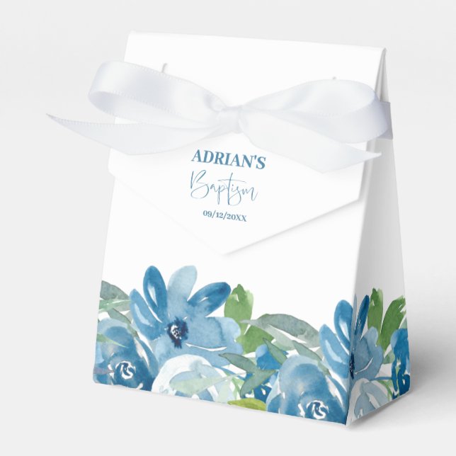 Blue Floral Boy Baptism Favour Box (Front Side)