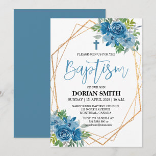Blue Floral Boy Baptism invitation