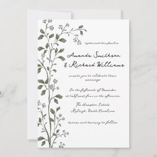 Blue Floral Branch Wedding Invitation