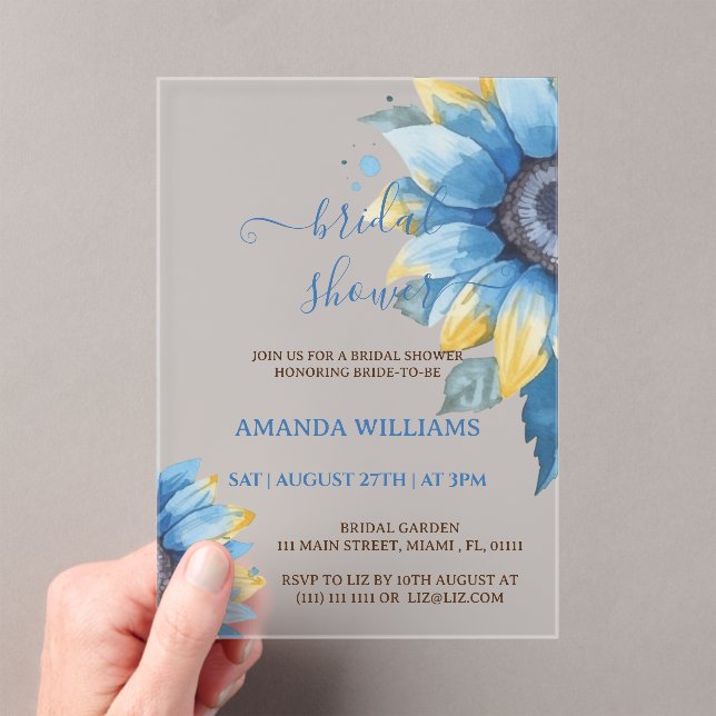 Blue Floral Bridal Shower Acrylic Invitations (Insitu (Handheld))
