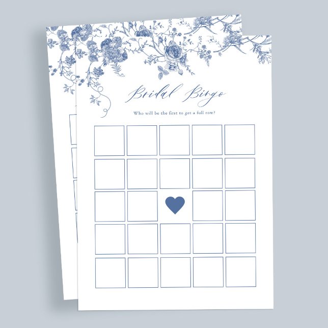 Blue Floral Bridal Shower Bingo Game Cards (Creator Uploaded)