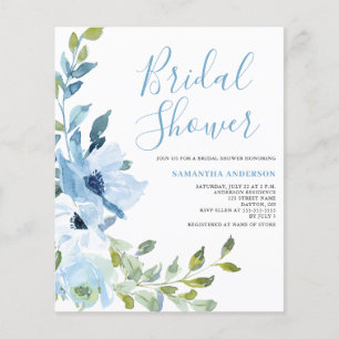 Blue Floral Bridal Shower Budget Invitation Flyer