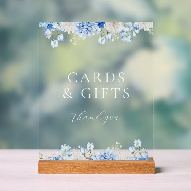 Blue Floral Bridal Shower Cards and Gifts Acrylic Sign (Neutral)