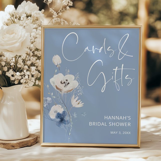 Blue Floral Bridal Shower Cards and Gifts Sign (Creator Uploaded)