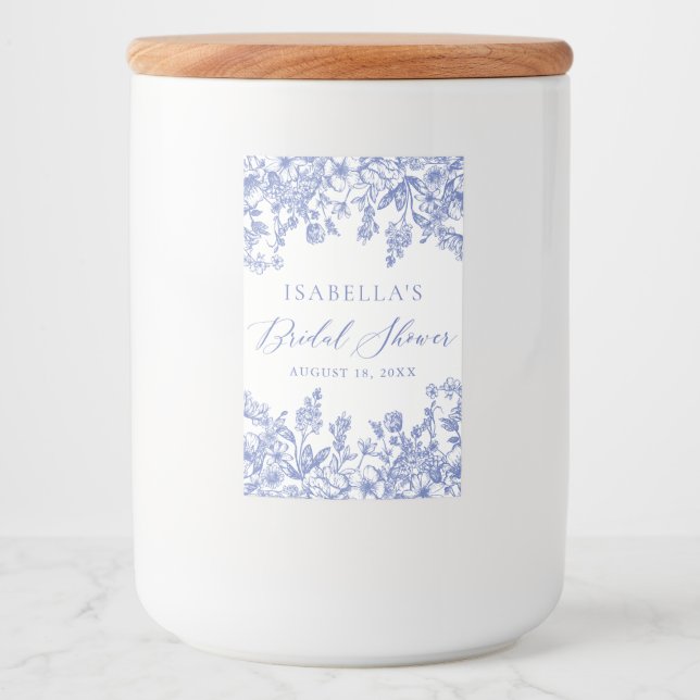 Blue Floral Bridal Shower Food Container Label  (Front)
