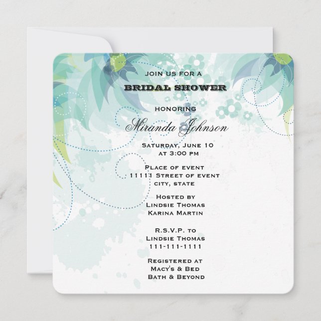 Blue Floral Bridal Shower Invitation (Front)