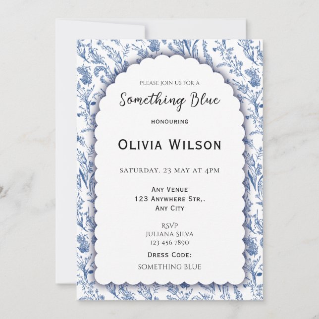 Blue Floral Bridal Shower Invitation (Front)