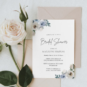 Blue Floral Bridal Shower Invitation