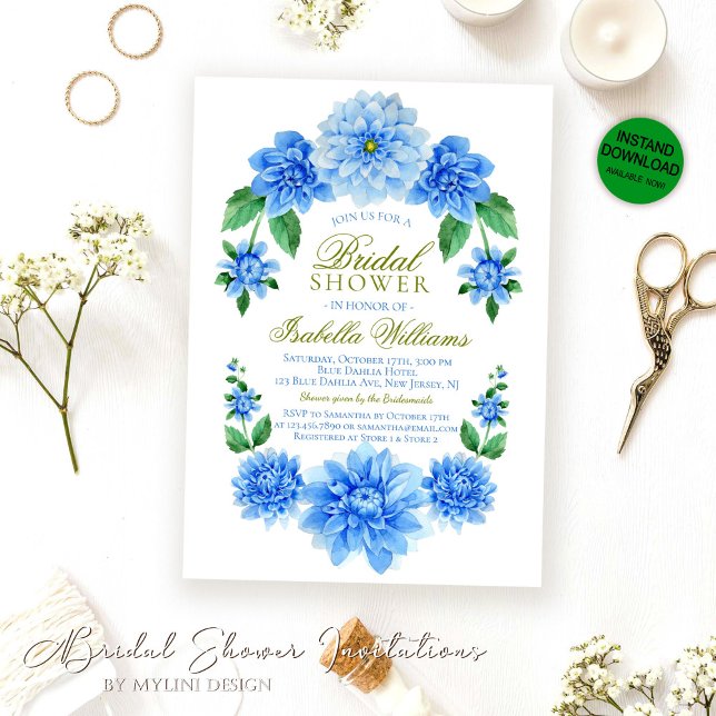 Blue Floral Bridal Shower Invitation (Creator Uploaded)