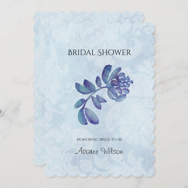   Blue Floral Bridal  Shower  Invitation (Front/Back)