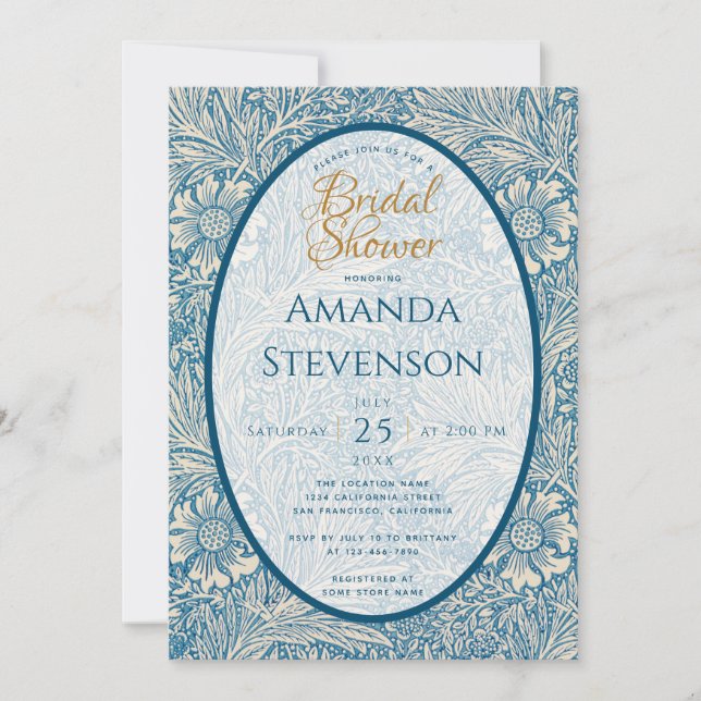 Blue Floral Bridal Shower Marigold William Morris Invitation (Front)