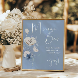 Blue Floral Bridal Shower Mimosa Sign