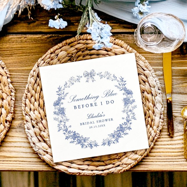 Blue Floral Bridal Shower Napkin (Creator Uploaded)