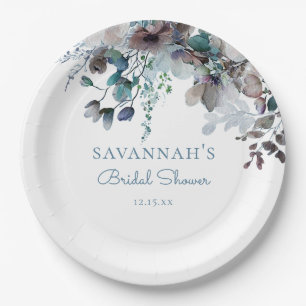 Blue Floral Bridal Shower Paper Plate