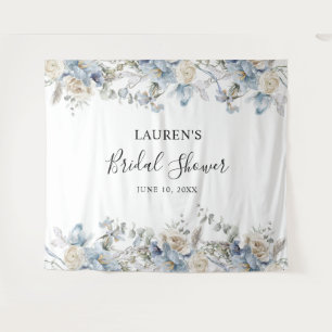 Blue Floral Bridal Shower Photo Booth Backdrop Tapestry