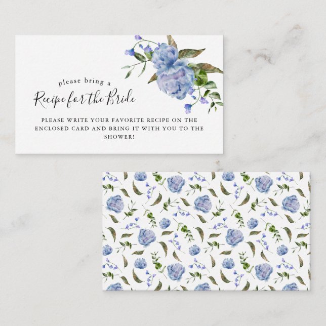 Blue Floral Bridal Shower Recipe Request  Enclosure Card (Front/Back)