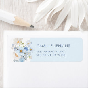 Blue Floral Bridal Shower Return Address