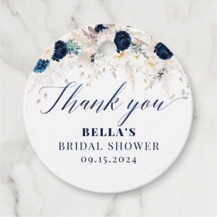 Blue Floral Bridal Shower Thank You Favour Tags