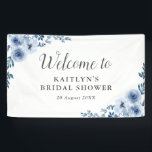 blue floral bridal shower welcome banner<br><div class="desc">watercolor hand painted dusty blue flowers with script and text. The colours and other features on this banner can be personalised.</div>