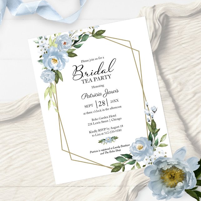 Blue Floral Bridal Tea Party Budget Invitation (Creator Uploaded)