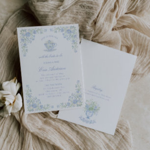 Blue Floral Bridal Tea Party Invitation