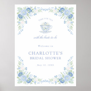 Blue Floral Bridal Tea Party Welcome Poster