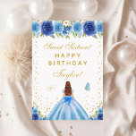 Blue Floral Brown Hair Girl Sweet Sixteen Card<br><div class="desc">This elegant and glamourous sweet sixteen birthday card can be personalised with a name or title such as daughter, granddaughter, niece, friend etc. The design features a beautiful princess with brown red hair and fair skin in a blue ball gown. The text combines handwritten script and modern sans serif fonts...</div>