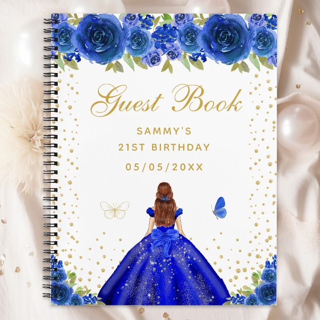 Blue Floral Brown Hair Princess Guest Book (Creator Uploaded)