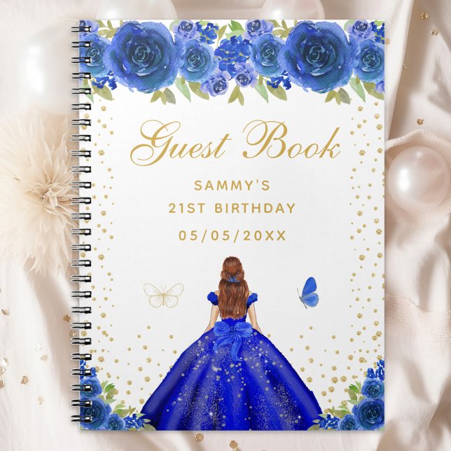Blue Floral Brown Hair Princess Guest Book (Creator Uploaded)